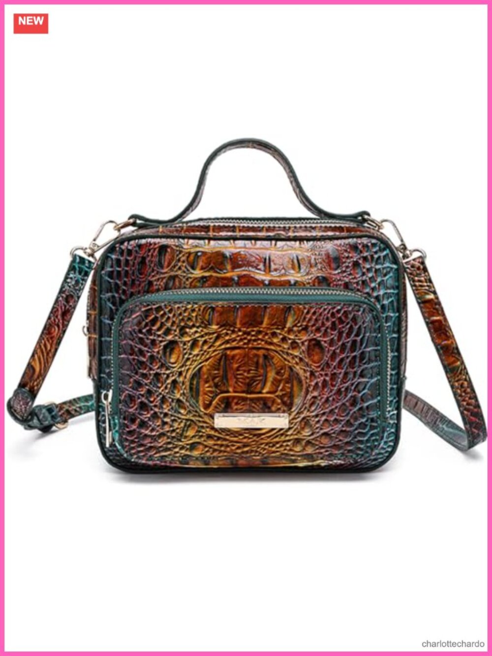 Vegan Leather Crocodile Box Crossbody Mini Top-Handle Purse with Shoulder Strap